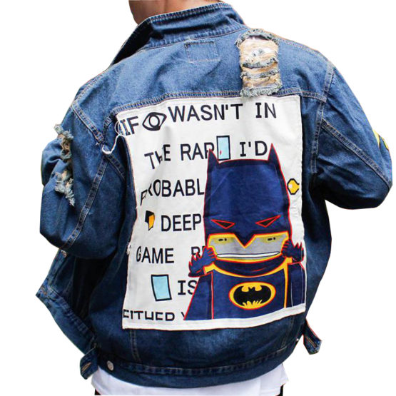 Men Custom Patch Ripped denim jacket