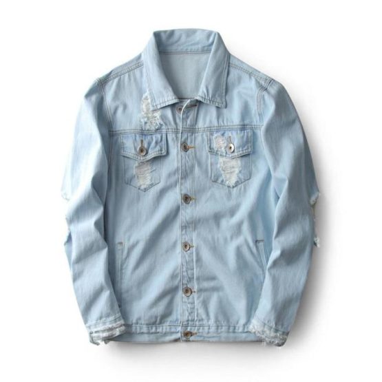 Men letter print ripped denim jacket - Image 3