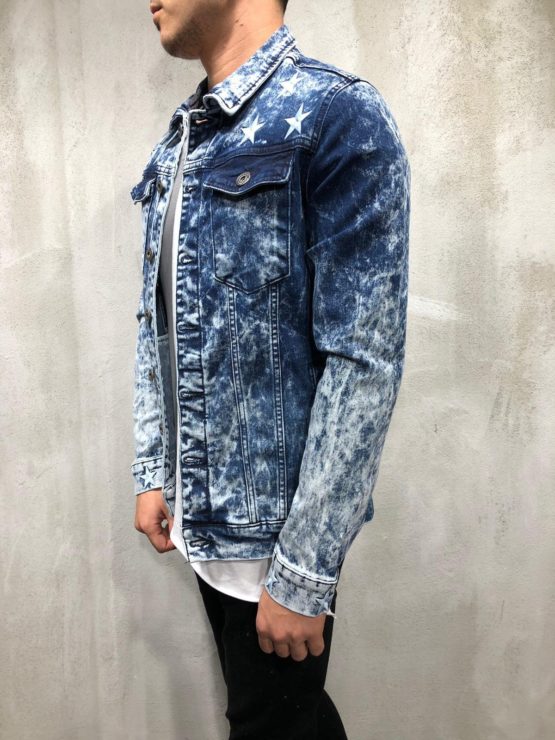 MEN STYLISH STAR TRUCKER RIPPED DENIM JACKET - BLUE - Image 3