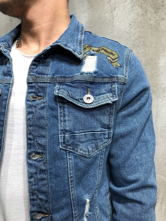 Men Stylish custom patch Ripped denim jacket - Image 4