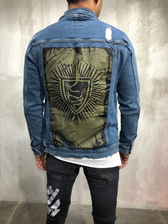 Men Stylish custom patch Ripped denim jacket - Image 2