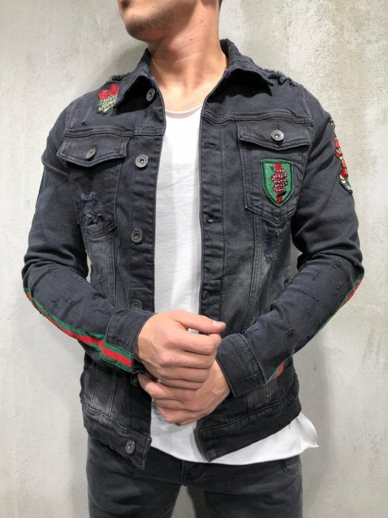 Men stylish denim Ripped jacket - Black