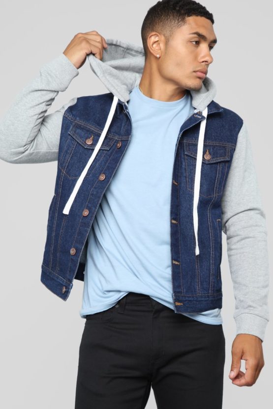 Pull over hoodied denim jacket