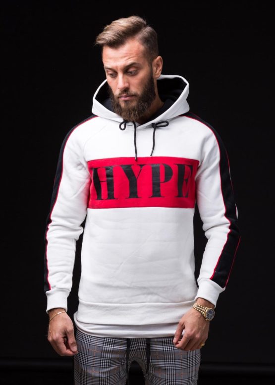 Men Hype Letter print drawstring hoodie - white/combo - Image 3