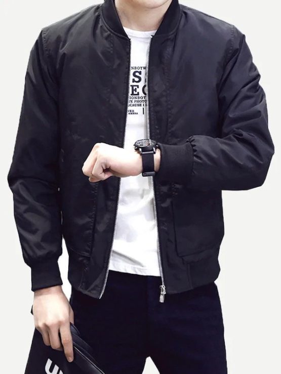 Men Solid Bomber Jacket