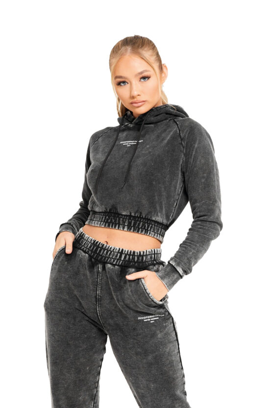 ARCHIVE WASH BLACK CROPPED HOODIE (sh-113) - Image 3